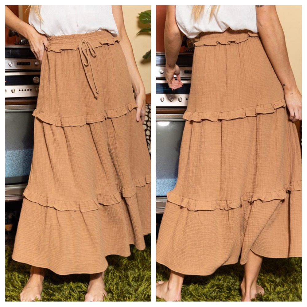 Gauze Solid Tiered Ruffle Skirts - Picture 2 of 2